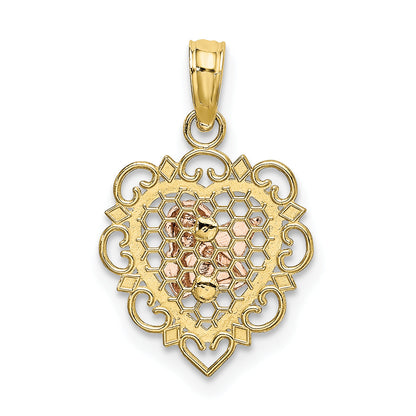 10K Two-Tone 10K W/Rhodium Small Angel In Heart Charm