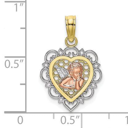 10K Two-Tone 10K W/Rhodium Small Angel In Heart Charm