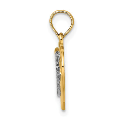 10K Yellow W/Rhodium 10K W/ Rhodium Cross In Heart Charm