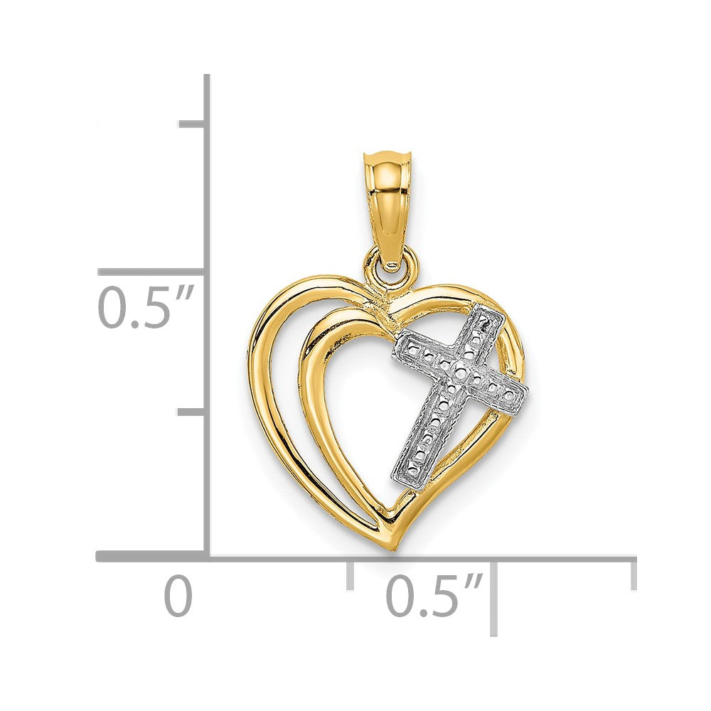 10K Yellow W/Rhodium 10K W/ Rhodium Cross In Heart Charm