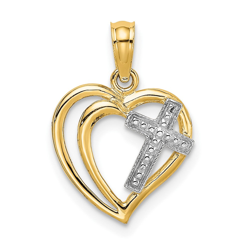 10K Yellow W/Rhodium 10K W/ Rhodium Cross In Heart Charm