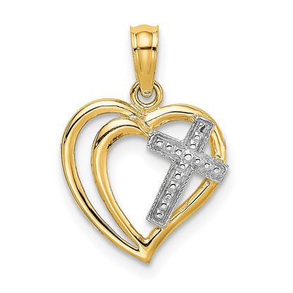 10K Yellow W/Rhodium 10K W/ Rhodium Cross In Heart Charm