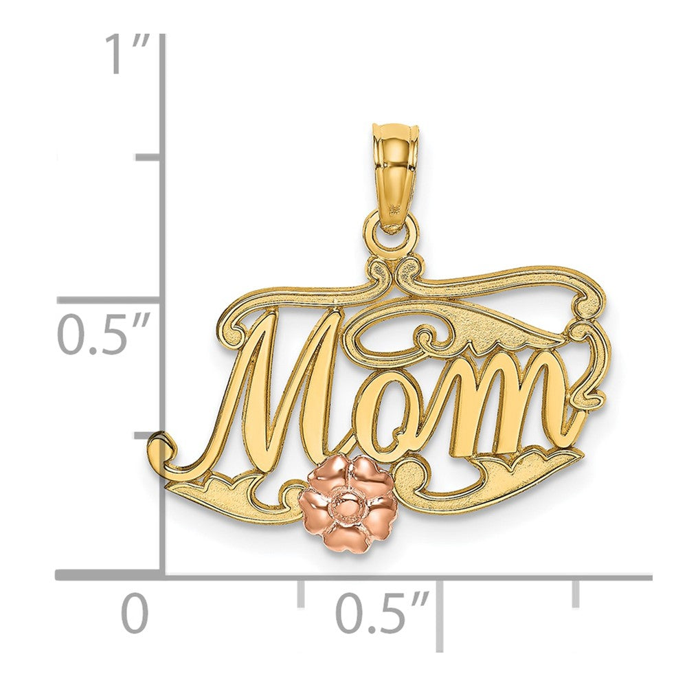 10K Two-Tone Two-Tone Mom Script W/ Flower Charm