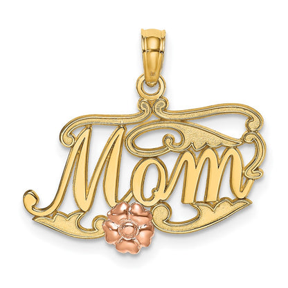 10K Two-Tone Two-Tone Mom Script W/ Flower Charm