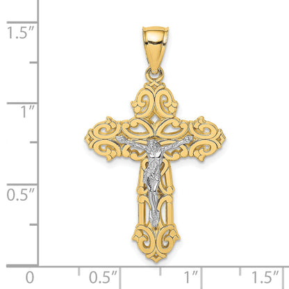 10K Two-Tone 10K Crucifix W/ Scrolled Tips Charm