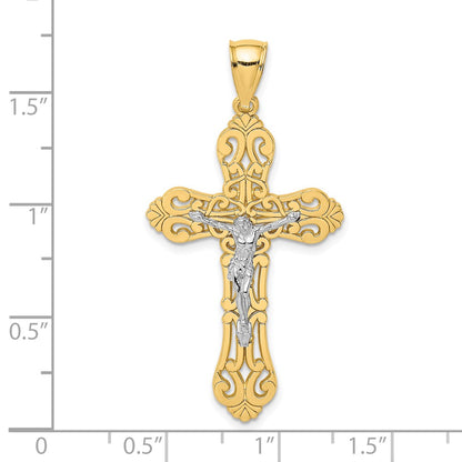 10K Yellow W/Rhodium 10K W/ Rhodium Crucifix Scrolled Tips Charm