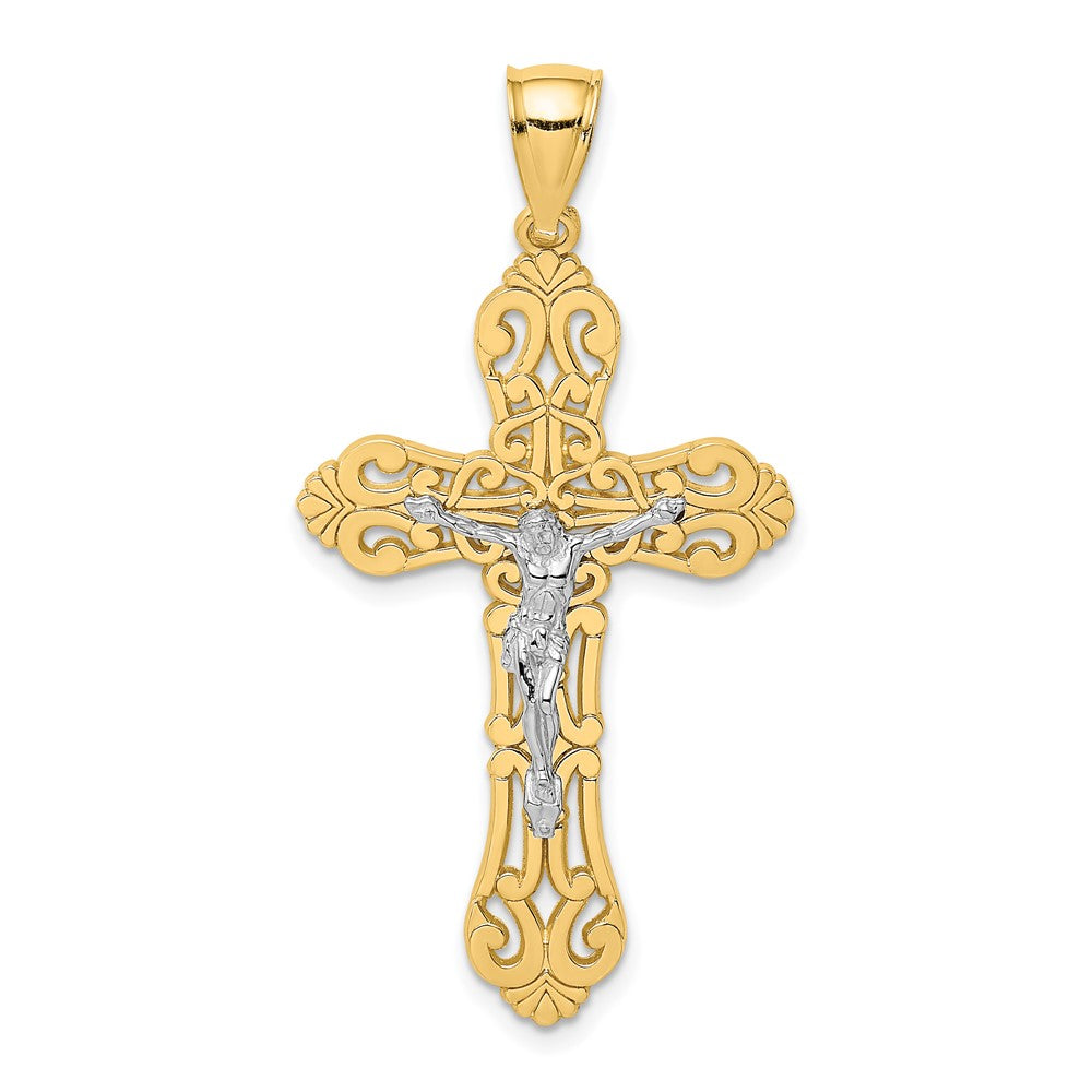 10K Yellow W/Rhodium 10K W/ Rhodium Crucifix Scrolled Tips Charm