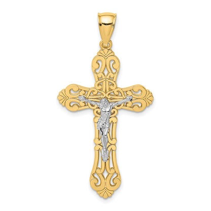 10K Yellow W/Rhodium 10K W/ Rhodium Crucifix Scrolled Tips Charm