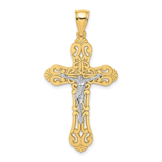 10K Yellow W/Rhodium 10K W/ Rhodium Crucifix Scrolled Tips Charm