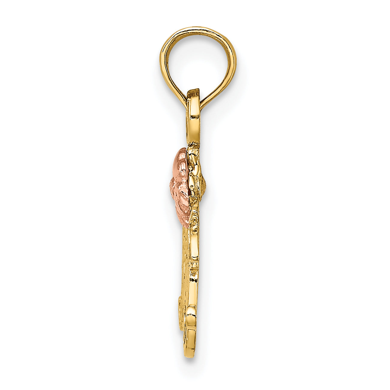 10K Two-Tone Two-Tone Textured Scroll W/ Flower Mom Charm