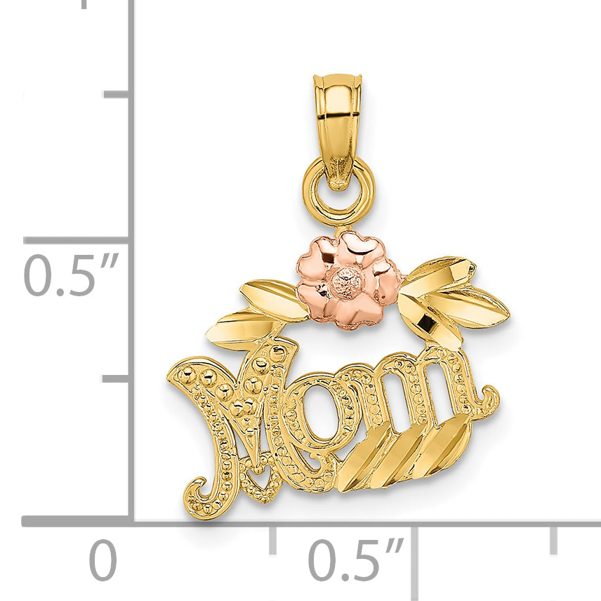10K Two-Tone Two-Tone Textured Scroll W/ Flower Mom Charm