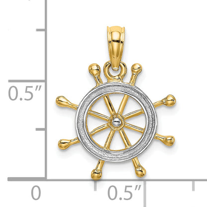 10K Yellow W/Rhodium 10K W/ Rhodium Ships Wheel Pendant