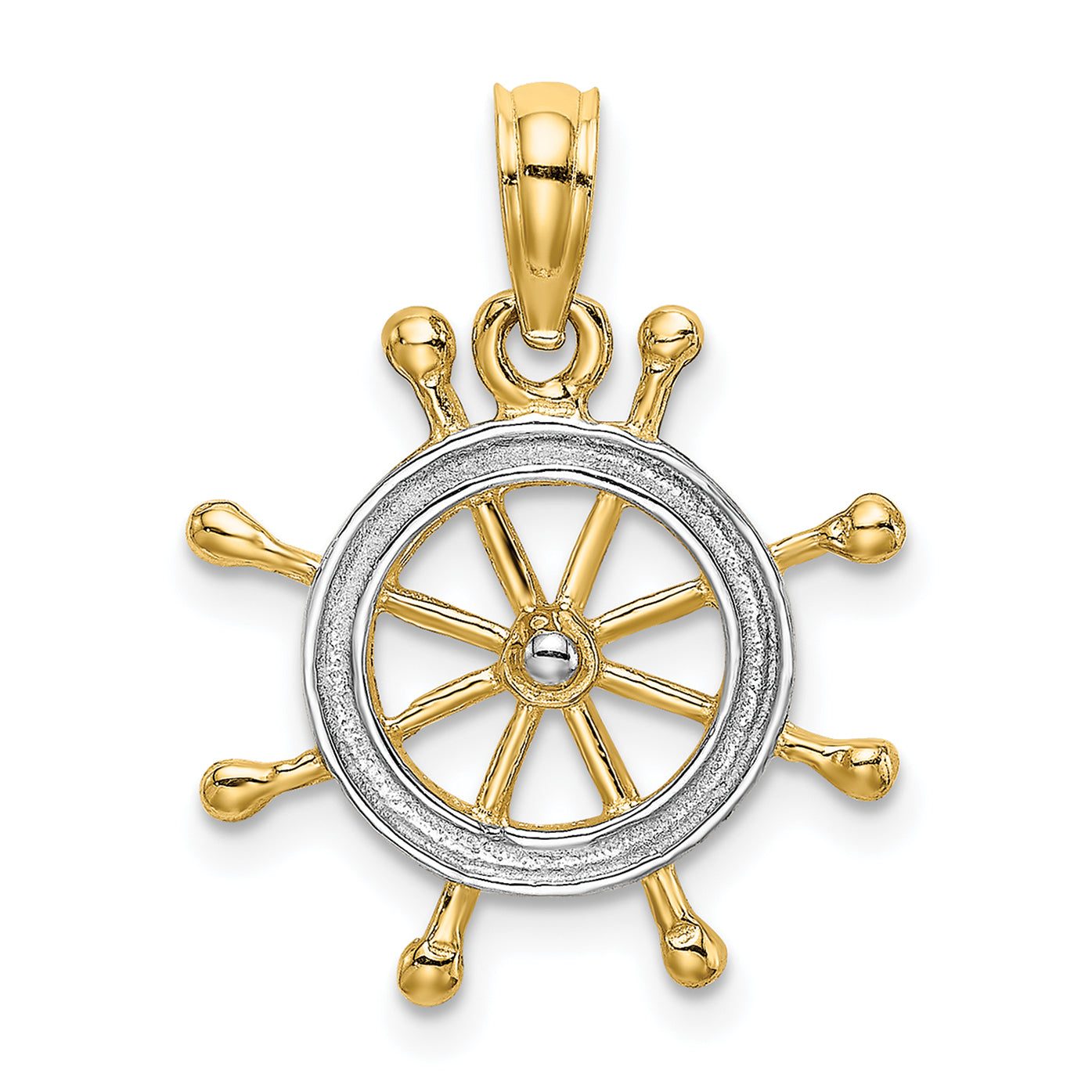 10K Yellow W/Rhodium 10K W/ Rhodium Ships Wheel Pendant
