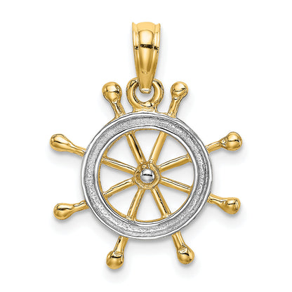 10K Yellow W/Rhodium 10K W/ Rhodium Ships Wheel Pendant