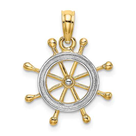 10K Yellow W/Rhodium 10K W/ Rhodium Ships Wheel Pendant