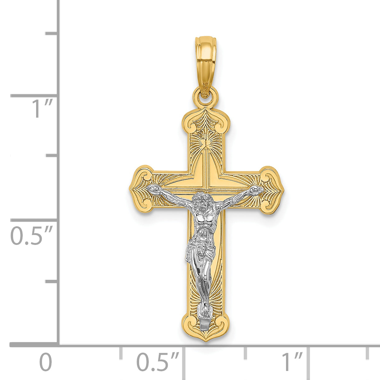 10K Two-Tone 10K Engraved Crucifix Charm