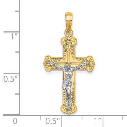 10K Two-Tone 10K Engraved Crucifix Charm
