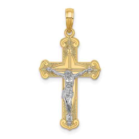 10K Two-Tone 10K Engraved Crucifix Charm