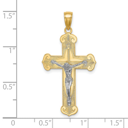 10K Two-Tone 10K Engraved Crucifix Charm