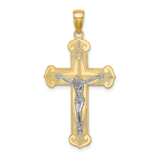 10K Two-Tone 10K Engraved Crucifix Charm