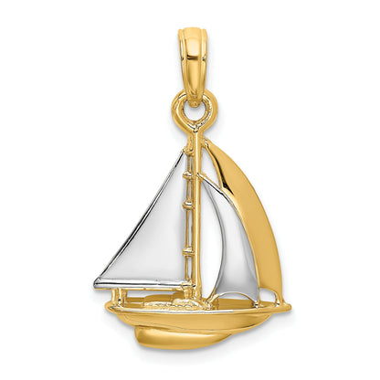 10K Yellow W/Rhodium 10K W/ Rhodium 3-D Polished Sailboat Charm
