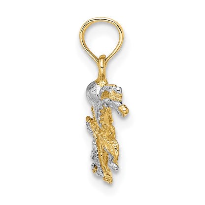 10K Yellow W/Rhodium 10K W/ Rhodium 2-D And Textured Octopus Charm