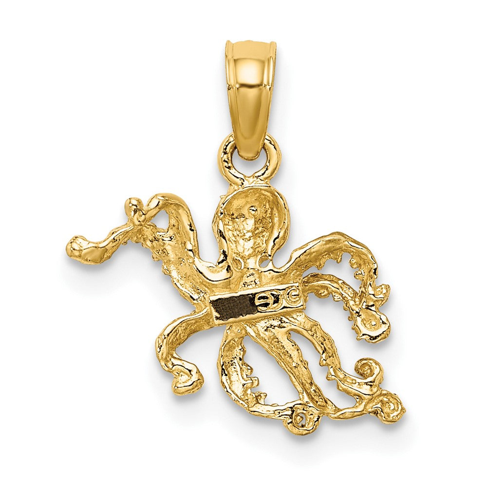 10K Yellow W/Rhodium 10K W/ Rhodium 2-D And Textured Octopus Charm