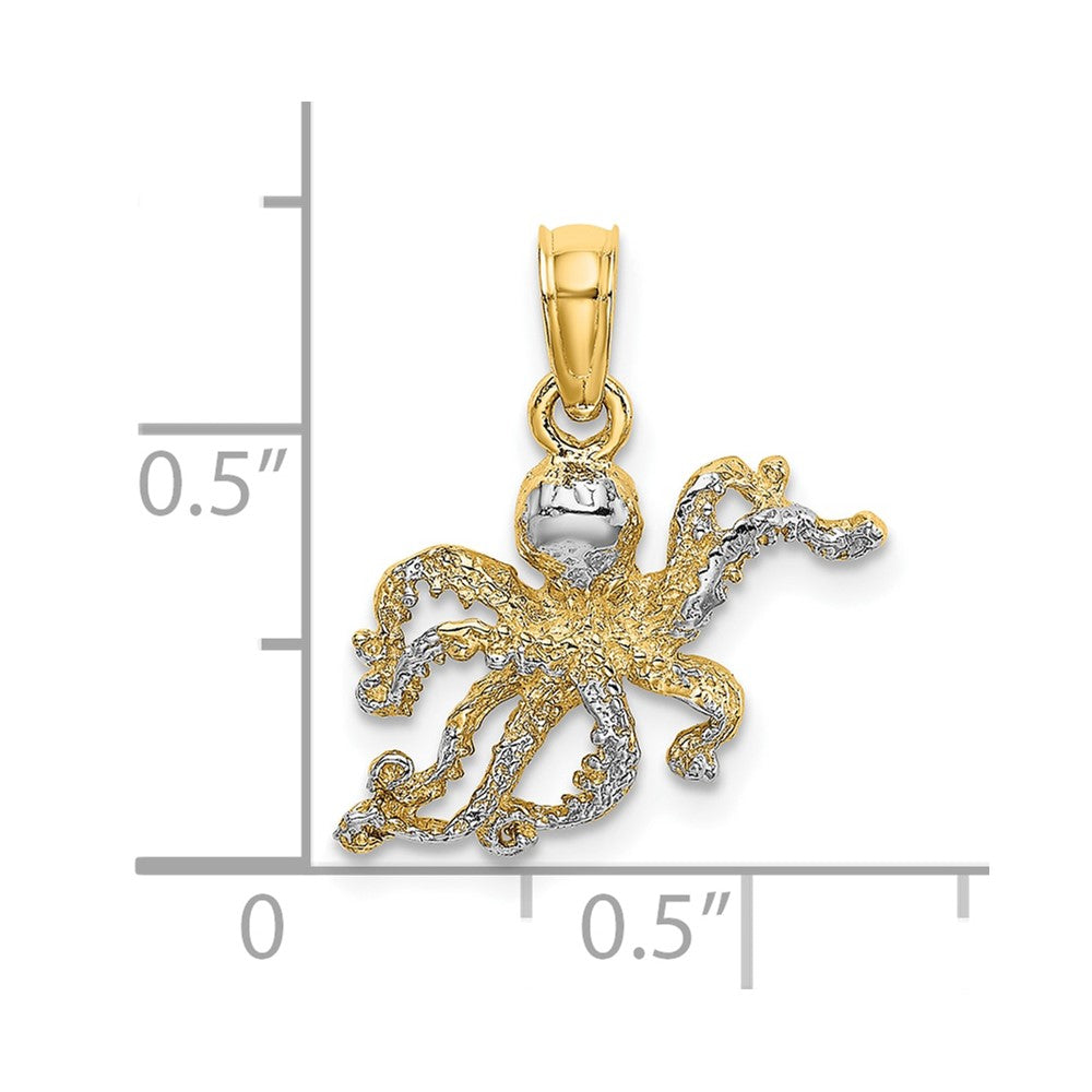 10K Yellow W/Rhodium 10K W/ Rhodium 2-D And Textured Octopus Charm
