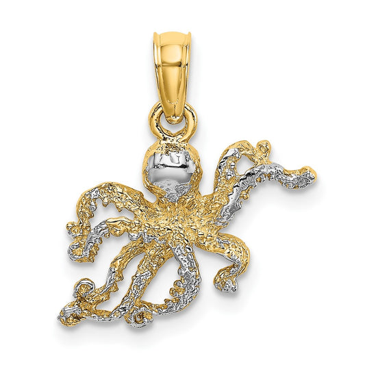10K Yellow W/Rhodium 10K W/ Rhodium 2-D And Textured Octopus Charm