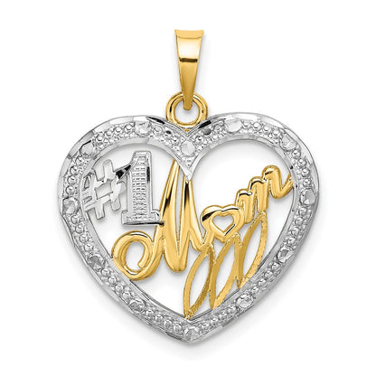 10K Yellow W/Rhodium Bead Trim #1 Mom In Heart Charm