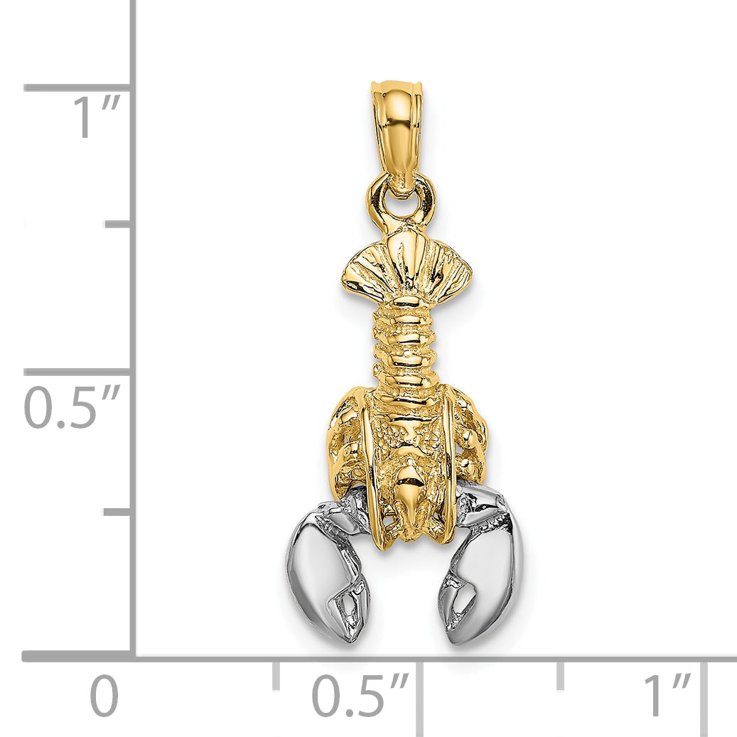 10K Yellow W/Rhodium 10K 2-D Moveable Lobster Charm