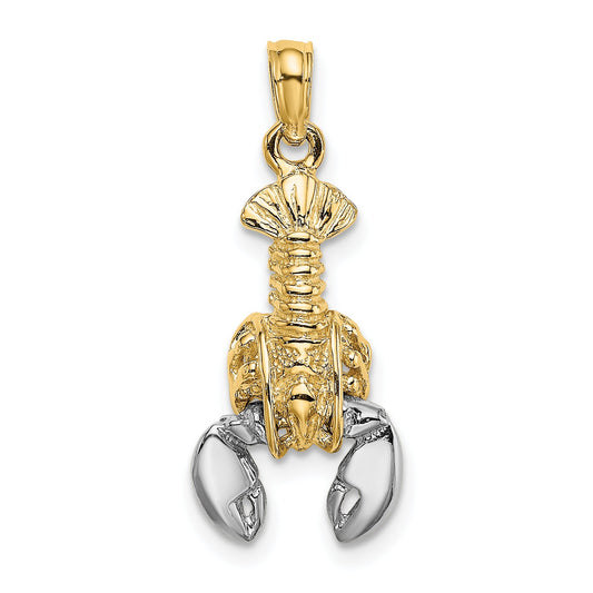 10K Yellow W/Rhodium 10K 2-D Moveable Lobster Charm