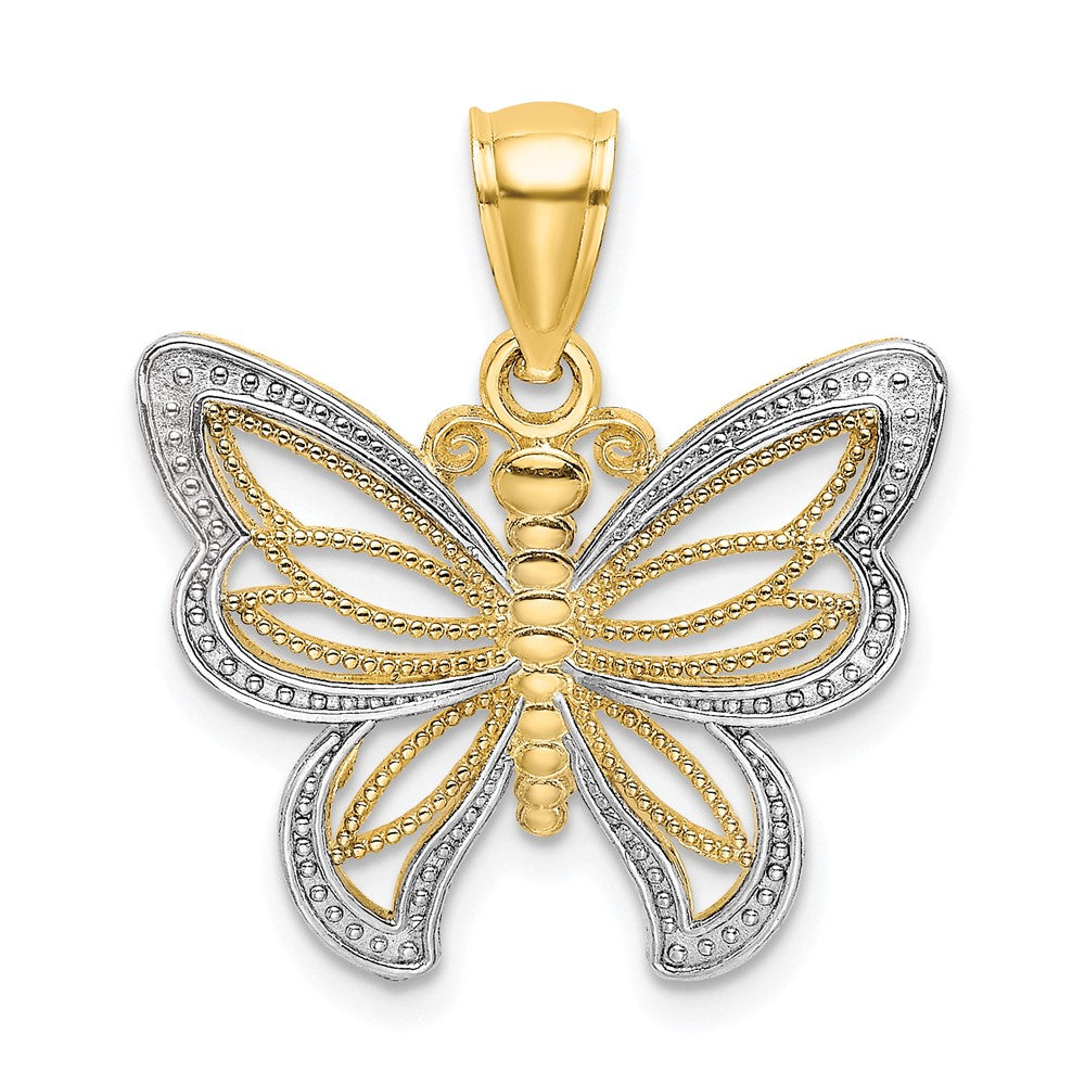 10K Yellow W/Rhodium 10K Butterfly W/ White Beaded Wings Charm