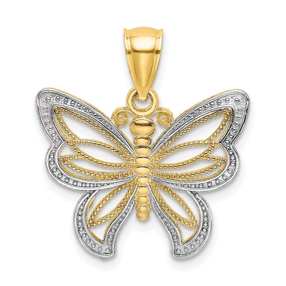 10K Yellow W/Rhodium 10K Butterfly W/ White Beaded Wings Charm