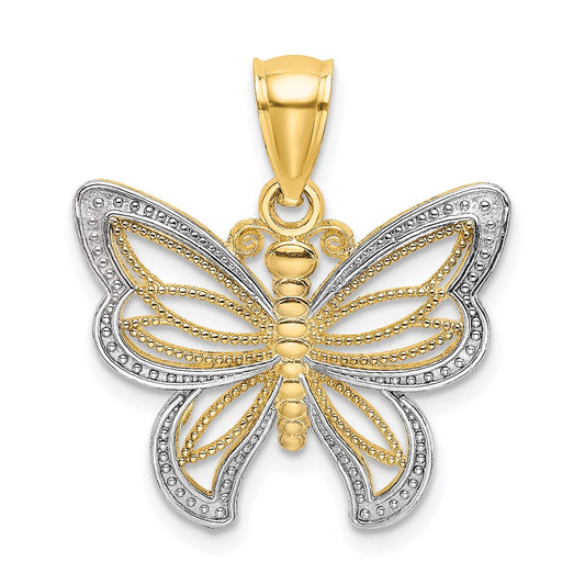 10K Yellow W/Rhodium 10K Butterfly W/ White Beaded Wings Charm