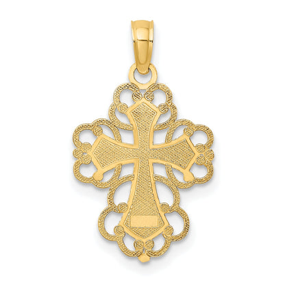 10K Yellow W/Rhodium 10K W/ Rhodium Beaded Lace Trim Cross Charm