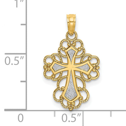 10K Yellow W/Rhodium 10K W/ Rhodium Beaded Lace Trim Cross Charm