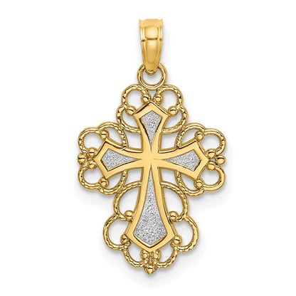 10K Yellow W/Rhodium 10K W/ Rhodium Beaded Lace Trim Cross Charm