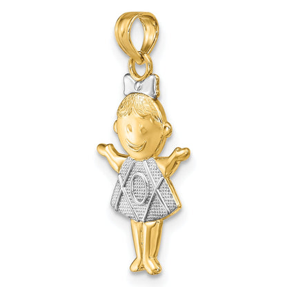 10K Yellow W/Rhodium 10K Textured Girl Charm