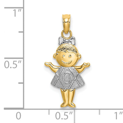 10K Yellow W/Rhodium 10K Textured Girl Charm