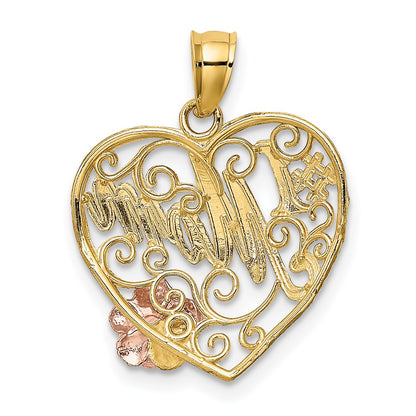 10K Two-Tone W/White Rhodium #1 Mom Heart Charm
