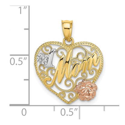 10K Two-Tone W/White Rhodium #1 Mom Heart Charm