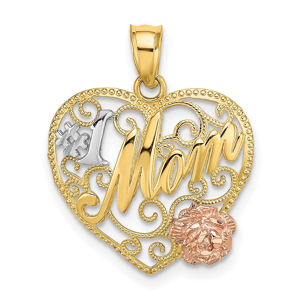 10K Two-Tone W/White Rhodium #1 Mom Heart Charm