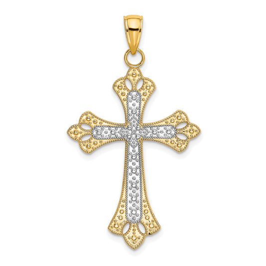 10K Yellow W/Rhodium 10K W/ Rhodium Scalloped Edges Cross Charm