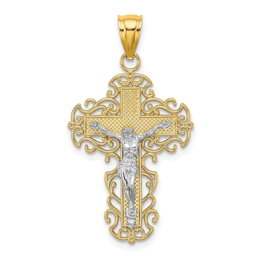 10K Two-Tone 10K Two-Tone W/Lace Trim Crucifix Charm