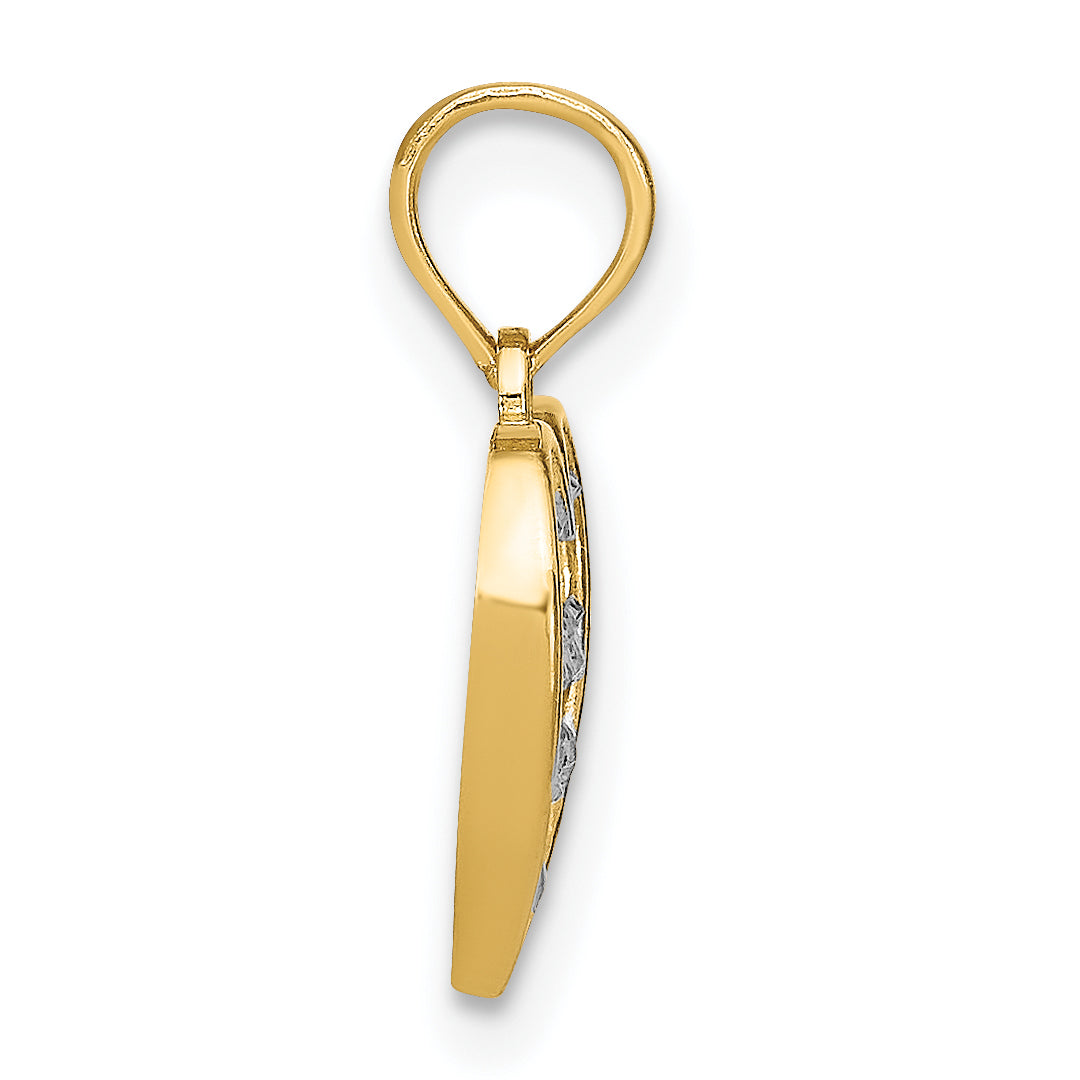 10K Yellow W/Rhodium D/C Heart Charm