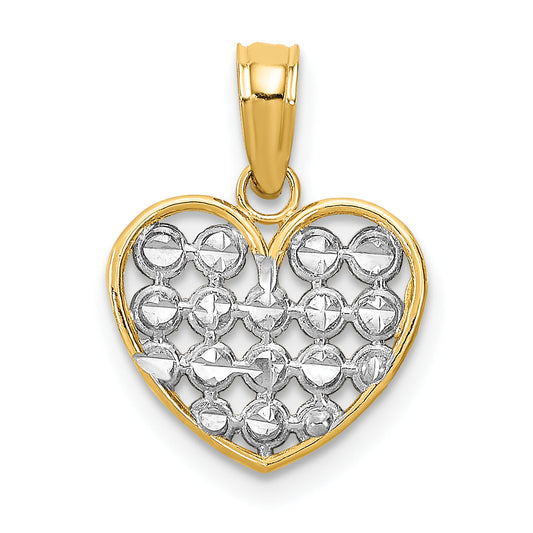 10K Yellow W/Rhodium D/C Heart Charm