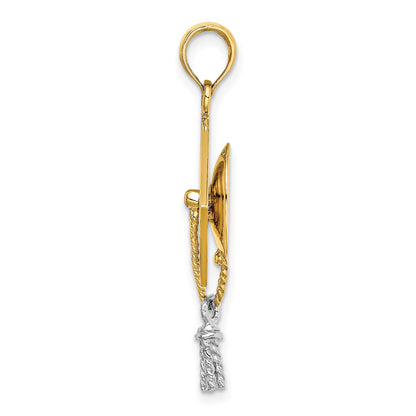 10K Yellow W/Rhodium 3-D Graduation Cap Moveable Tassle Charm
