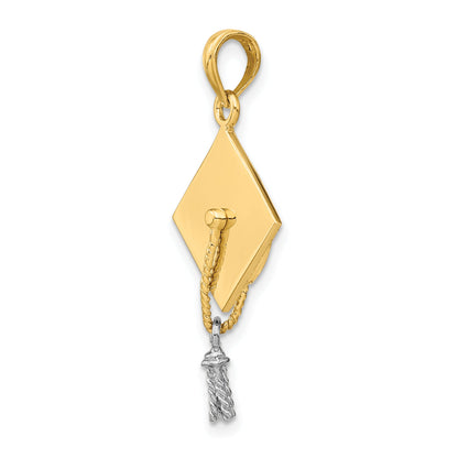 10K Yellow W/Rhodium 3-D Graduation Cap Moveable Tassle Charm