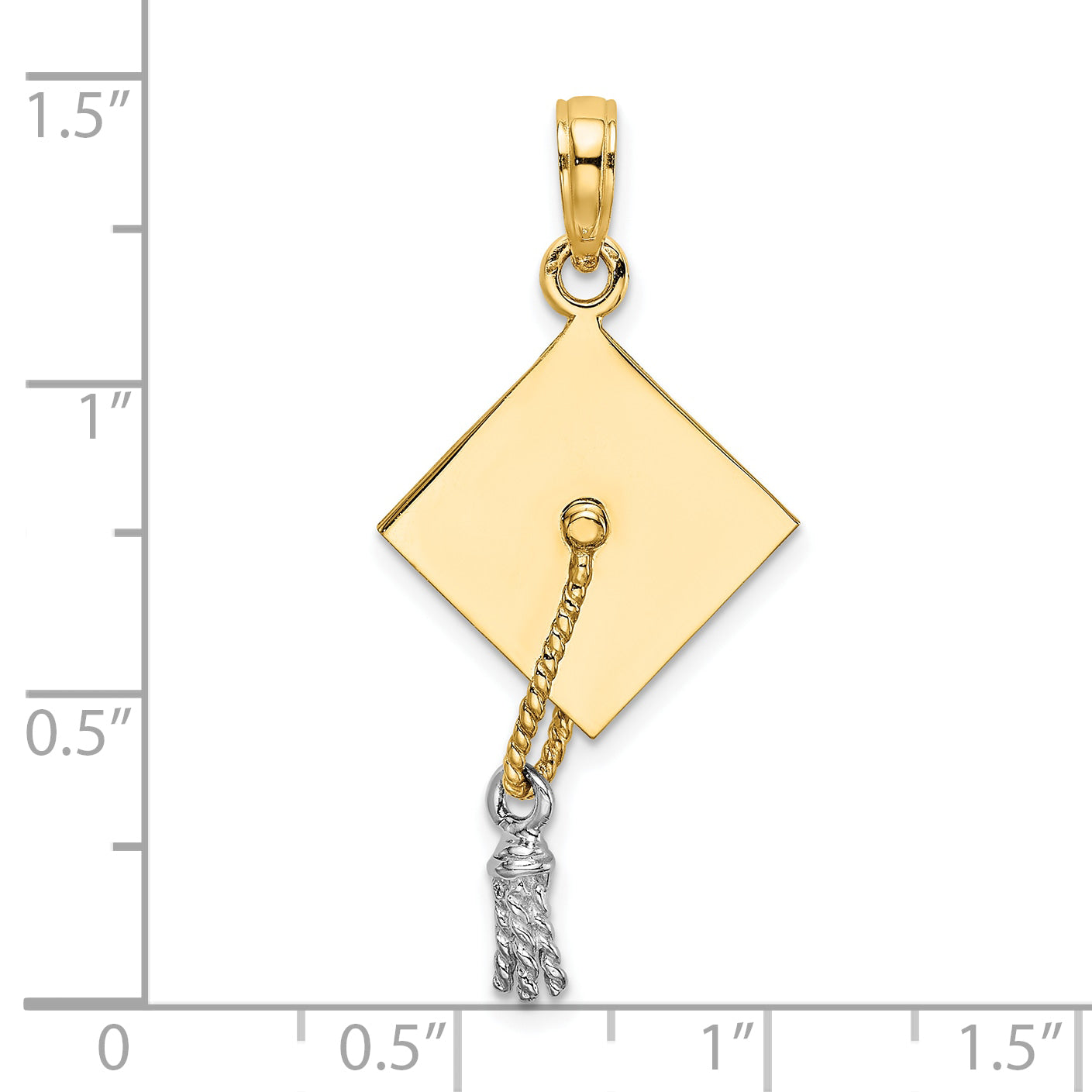 10K Yellow W/Rhodium 3-D Graduation Cap Moveable Tassle Charm